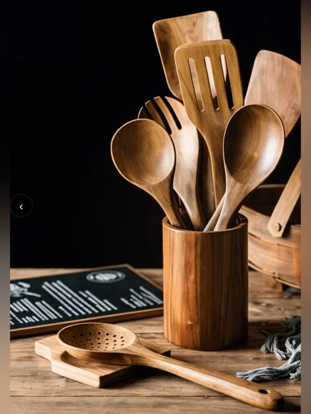 Wooden Cooking Utensil Set in Natural Brown - 6-Piece